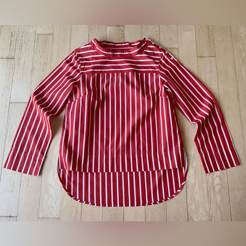 J. Crew Women’s Striped Funnel Neck Top Cotton Poplin Maddie Ceris Stripe Size 4 - Picture 7 of 16